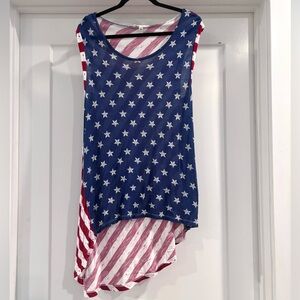 Cloud Chaser USA Flag Sleeveless Hi-Lo Asymmetric Tank Top/ Swim Cover Up Sz XL